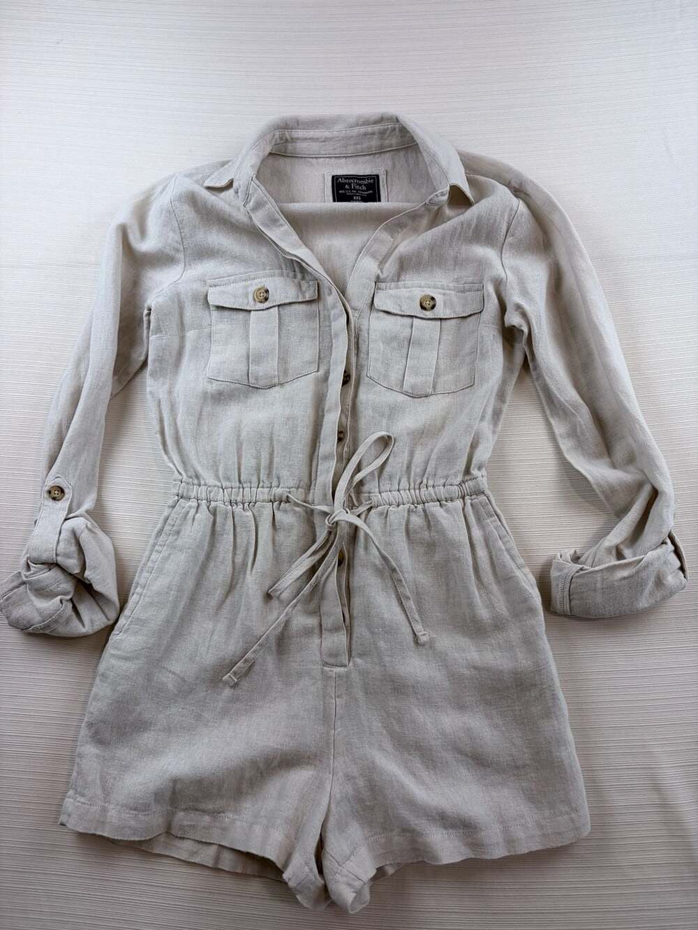 Abercrombie & Fitch Jumpsuit Playsuit Size XXS Beige Long Sleeve Linen
